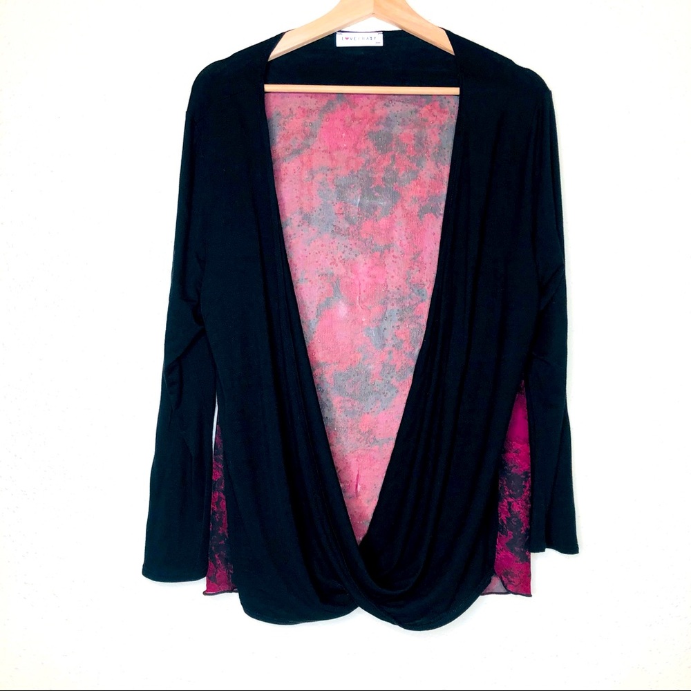 Lovecrazy Red & Burgundy Long Sleeve Plunge Blouse